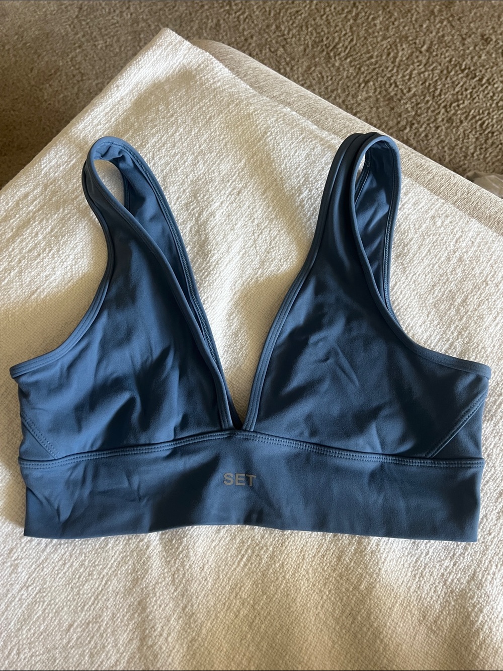 SET Active Deep V Sports Bralette in Slate Blue